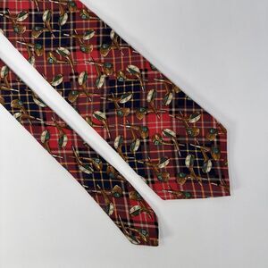 VTG Huntington Necktie 100% Silk Golf Club‎ Red Blue Plaid USA Made 3.75" x 56"